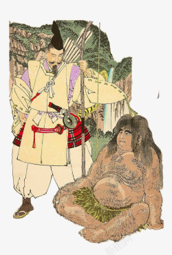 日本插画武士与野人素材