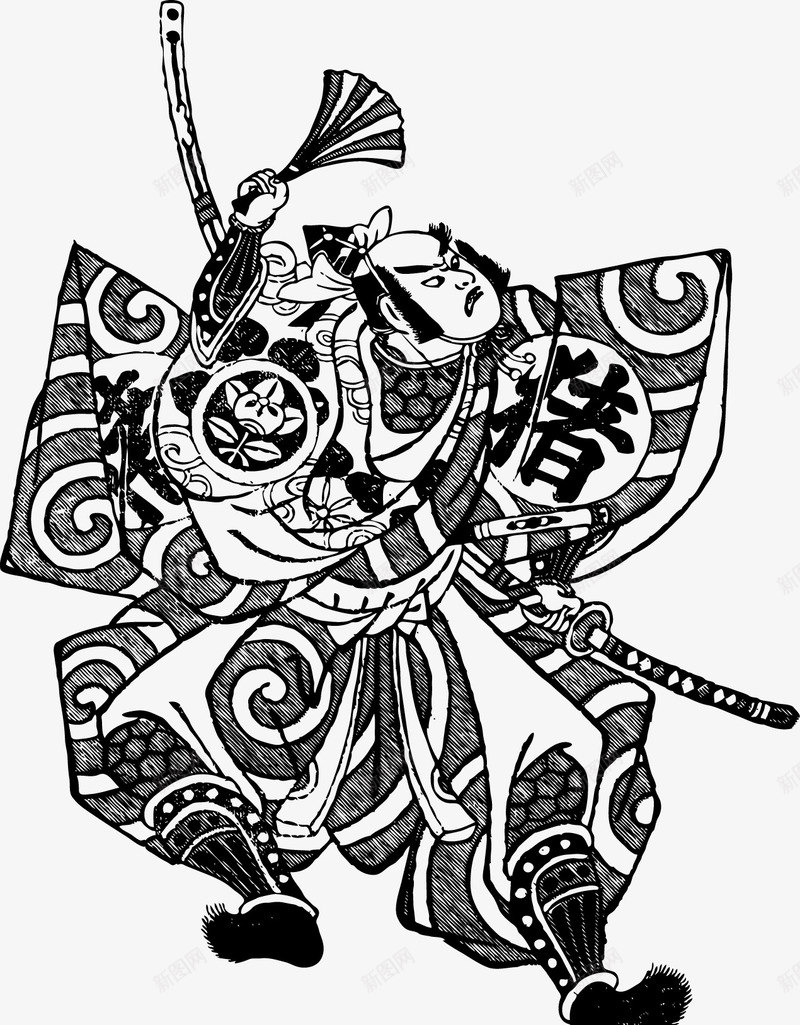 手绘日本武士人物png免抠素材_88icon https://88icon.com 和服 手绘 插图 日本武士