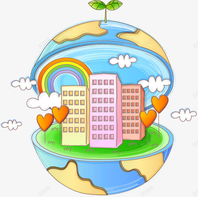 居住的地球png免抠素材_88icon https://88icon.com 人类 创新 彩虹 抽象 椭圆 楼房 生存 绿色 美丽