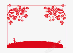 高清剪纸素材红色梅花背景矢量图高清图片