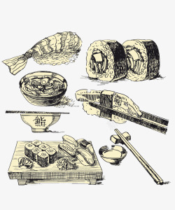 日本料理手绘图素材