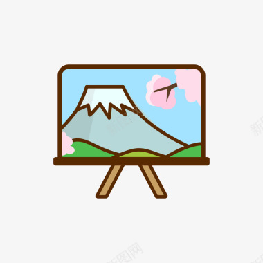日本彩色圆角富士山绘画元素矢量图图标图标