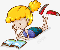 开学季趴着看书的女孩素材