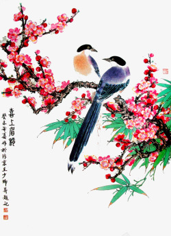 树枝上的喜鹊中国风喜鹊高清图片