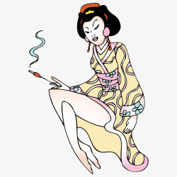卡通日本艺妓抽烟的女人插画素材