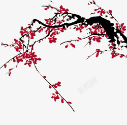 中秋节手绘红色梅花素材