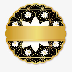 日本黑色和黄金标签圆形中间金色素材