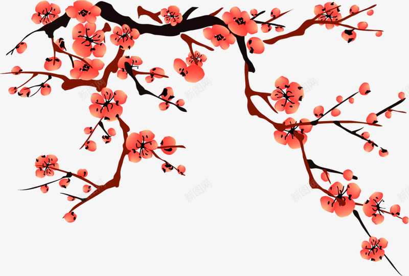 手绘红色梅花海报插图png免抠素材_88icon https://88icon.com 插图 梅花 海报 红色