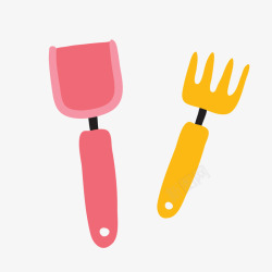 粉红色铲黄色叉子卡通园艺合矢量图素材