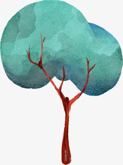 卡通手绘水彩树木装饰矢量图素材