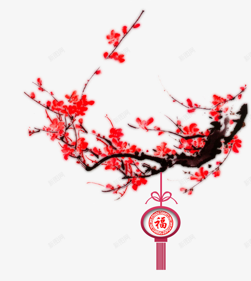 梅花福字png免抠素材_88icon https://88icon.com 梅花 灯笼 福字 红色