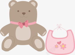 灰熊粉红色围兜卡通可爱婴儿用品素材