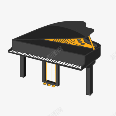黑色背景黑色扁平化钢琴元素矢量图图标图标