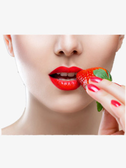 唇部护理摄影人物造型唇部口红草莓高清图片