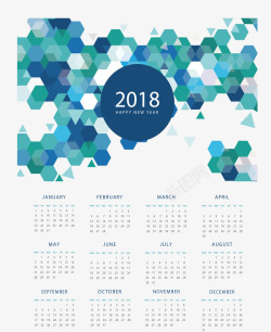 蓝绿色抽象花纹2018日历矢量图素材