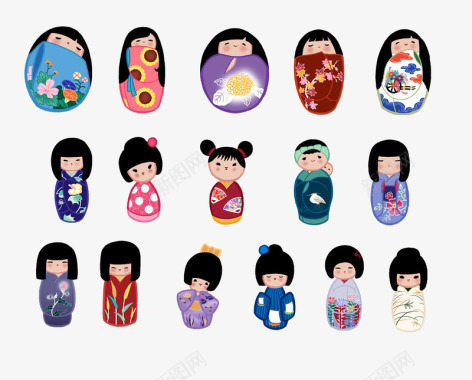 日本娃娃矢量日本和服娃娃图标图标