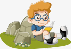 坐在草地上坐在草地上看书的小男孩矢量图高清图片