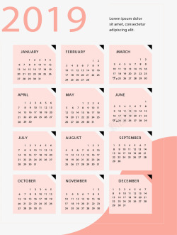 粉红色新年2019日历矢量图素材