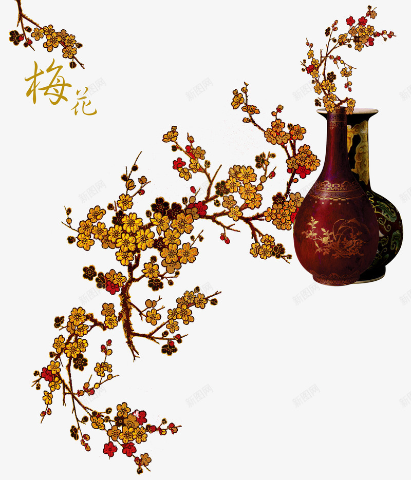 中国风梅花背景png免抠素材_88icon https://88icon.com 中国传统梅花艺术设计素材 中国元素素材 中国风素材 传统梅花图片素材 刺绣素材 古典花瓶 古典设计素材