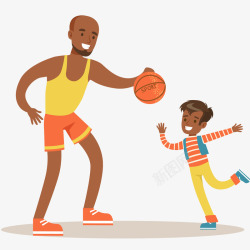 父亲和儿子打篮球插画矢量图素材
