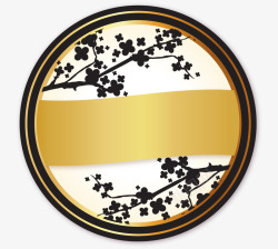 日本黑色和黄金标签圆形上下泼墨矢量图素材
