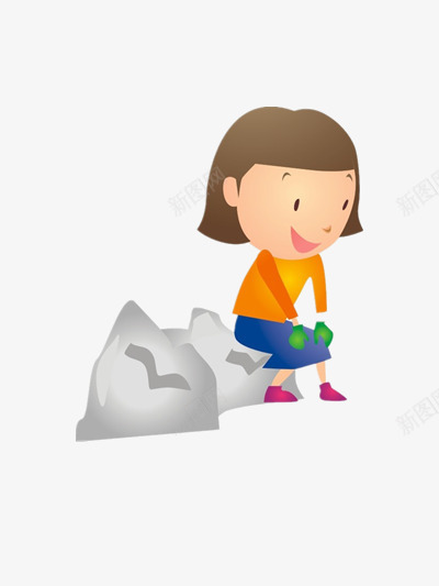 坐在石头上的小女孩png免抠素材_88icon https://88icon.com 卡通 可爱 女孩