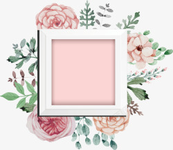 手绘粉色山茶装饰相框素材
