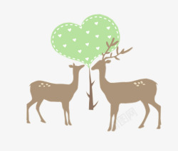 绿色心形树下的两只小鹿素材