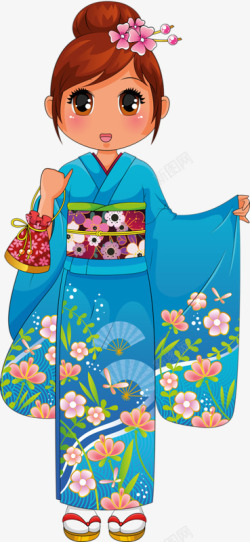 日本姑娘手绘和服日本小姑娘高清图片