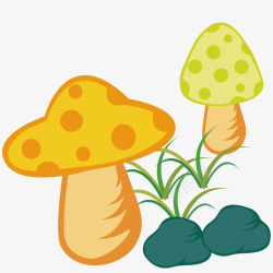 黄色蘑菇石头小草素材