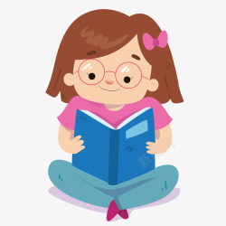 卡通看书阅读的女孩素材