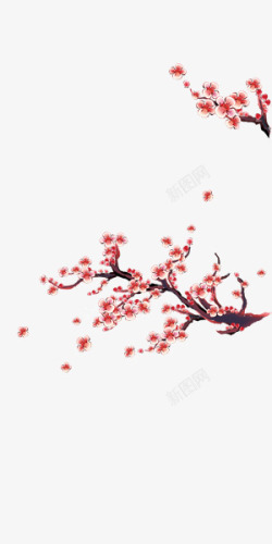 中国风淡雅红色梅花装饰素材