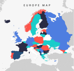 彩色斜纹欧洲地图矢量图素材