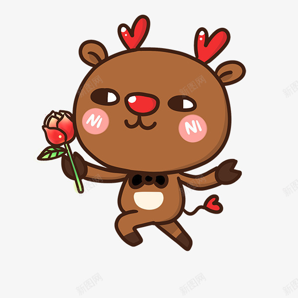 献花的梅花鹿png免抠素材_88icon https://88icon.com 卡通 可爱 手绘 梅花鹿 殷勤