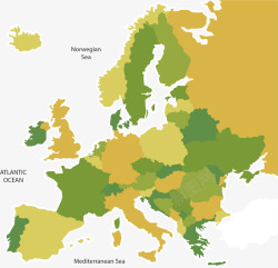 黄绿色欧洲地形图矢量图素材