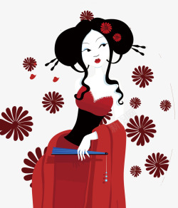 红色日本艺妓矢量图素材