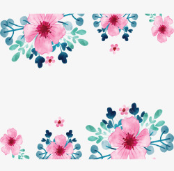 水彩粉红花朵边框矢量图素材