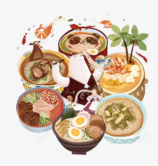 卡通食物png免抠素材_88icon https://88icon.com 卡通 彩色 手绘 水彩 美食 装饰 面条 食物