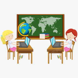 电脑教室女孩在电脑教室上课高清图片