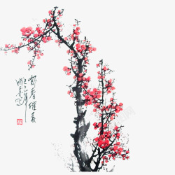 古典中国风手绘梅花毛笔画素材