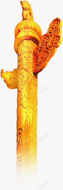 金黄色雕花石头柱子素材