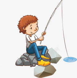 男孩钓鱼河边钓鱼快乐儿童野外游玩素高清图片
