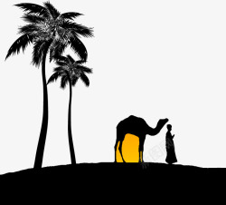 抽象骆驼人物树木图案矢量图素材