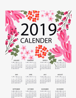 粉红花朵新年日历矢量图素材