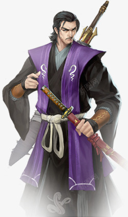 紫色日本武士动漫古风手绘素材