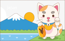 日本富士山招财猫矢量图素材