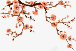 手绘粉色梅花树枝插图素材