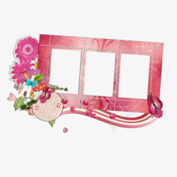 粉红花边框相框素材