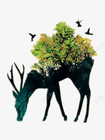 唯美小鹿png免抠素材_88icon https://88icon.com 创意 创意图片 唯美 小鸟元素 小鹿 小鹿素材 树 树素材 梅花鹿 梅花鹿素材