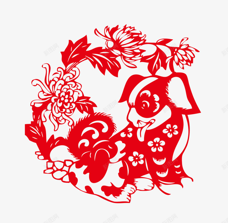 菊花和狗png免抠素材_88icon https://88icon.com 2018狗年 中国风 卡通手绘 梅花 狗年剪纸 菊花PNG